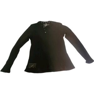 Guess Jeans Vintage BLK Waffle Weave Pullover  Size Medium 3 Button Placket